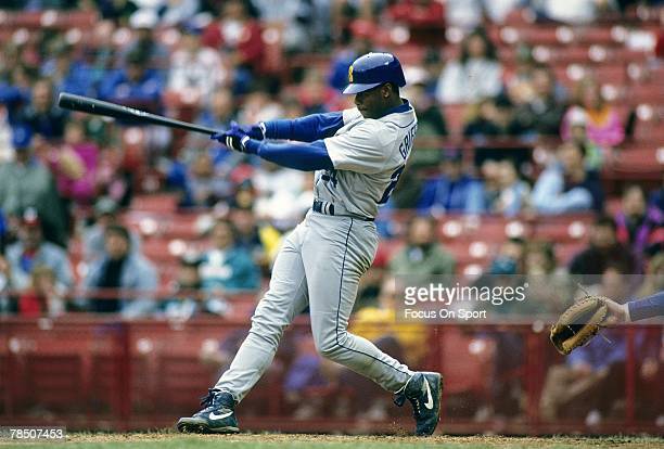 Ken Griffey, Jr. #24 of the Seattle Mariners watches the flight of News  Photo - Getty Images