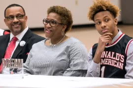 Romeo Langford and his parents Sabrina Langford and Tim Langford