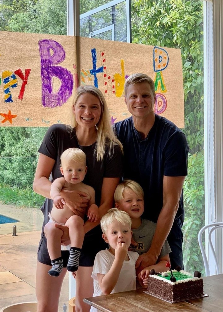 Nick Riewoldt with his wife and sons